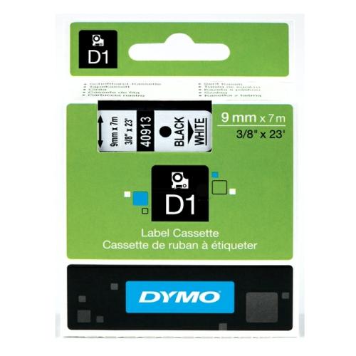 Dymo sildid must peal valge (40913 / S0720680), 9mm, lamineeritud