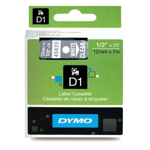 Dymo sildid valge peal läbipaistev (45020 / S0720600), 12mm, lamineeritud