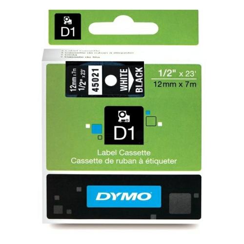 Dymo sildid valge peal must (45021 / S0720610), 12mm, lamineeritud