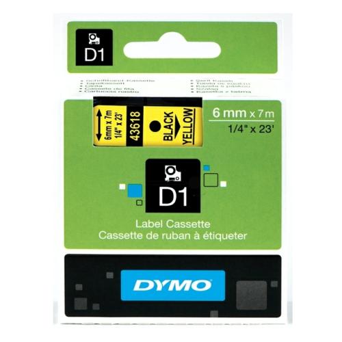 Dymo sildid must peal kollane (43618 / S0720790), 6mm, lamineeritud