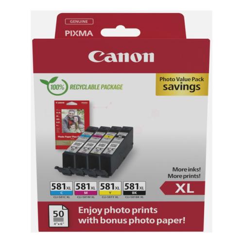 Canon tindi kassett / fotopaber must / tsüaan / magenta / kollane (2052C004 / CLI581XL) (multipack, high capacity)